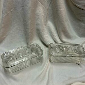 Vintage Federal Glass Ribbed Rectangular Refrigerator Box Vegetable or Fruit.